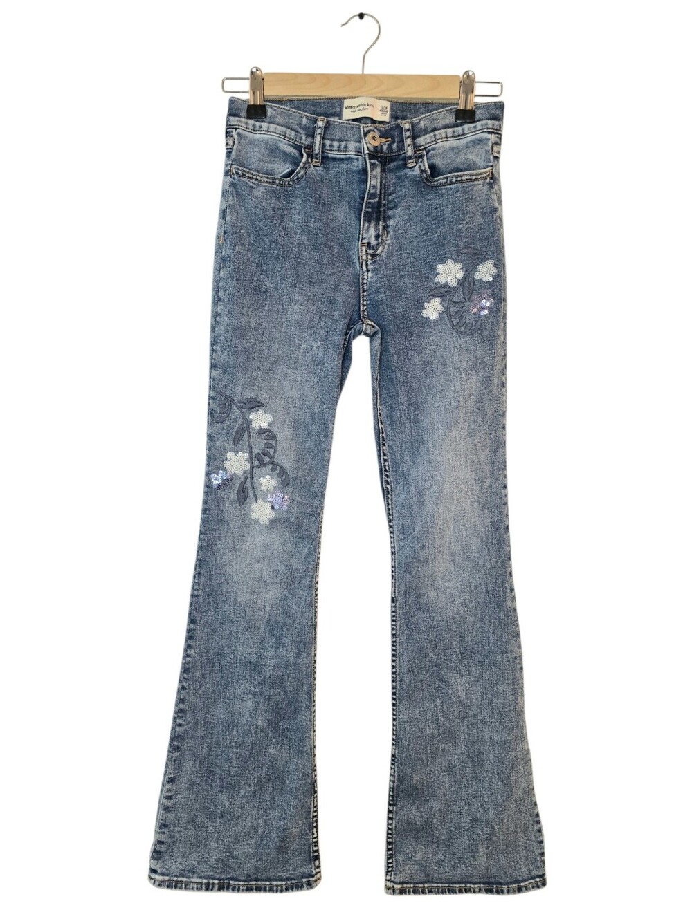 Abercrombie Kids Embroidered High Rise Flare Jeans